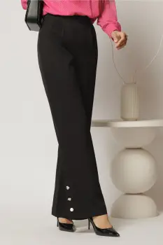 Pantaloni DY Fashion negri croi drept cu nasturi decorativi la tiv imagine
