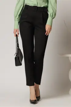 Pantaloni DY Fashion negri cu croi conic si curea in talie imagine