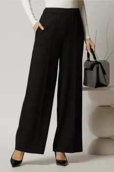 Pantaloni DY Fashion negri cu croi lejer si elastic pe talie imagine