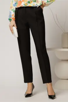 Pantaloni DY Fashion negri cu pliu din talie si buzunare imagine