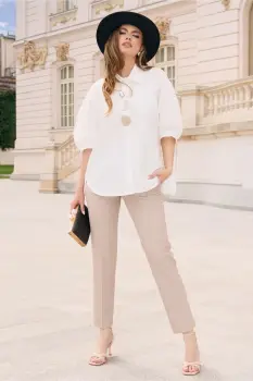 Pantaloni DY Fashion office din stofa bej cu buzunare imagine