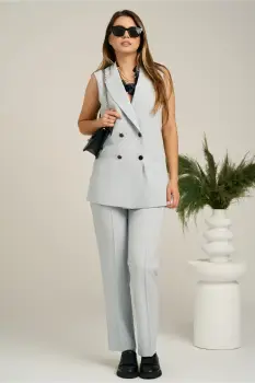 Pantaloni DY Fashion office din stofa gri cu dunga imagine