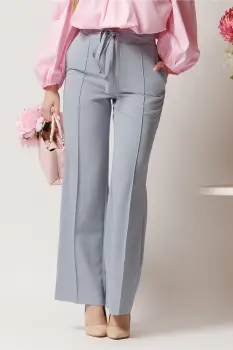 Pantaloni DY Fashion office din stofa gri cu snur in talie imagine