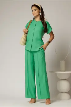 Pantaloni DY Fashion verzi cu croi lejer din material vaporos imagine
