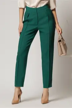 Pantaloni DY Fashion verzi cu pliu din talie si buzunare imagine