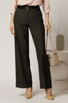 Pantaloni gri antracit din stofa cu croi larg si curea in talie imagine