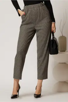 Pantaloni gri casual cu imprimeu si elastic la talie imagine