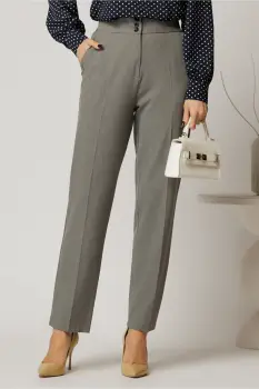 Pantaloni gri conici din stofa cu elastic la talie imagine