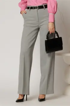 Pantaloni gri cu croi drept cu adaos de viscoza imagine