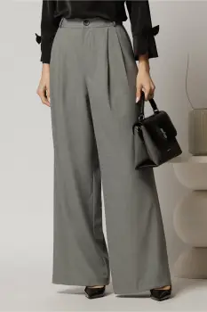 Pantaloni gri lungi cu croi lejer si pense din talie imagine