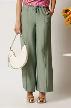 Pantaloni kaki din rayon cu croi lejer si elastic in talie imagine