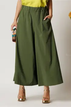 Pantaloni kaki lejeri tip fusta din viscoza cu elastic in talie imagine