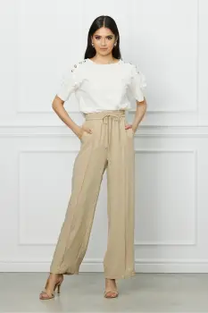 Pantaloni LaDonna bej lejeri cu dunga si buzunare imagine