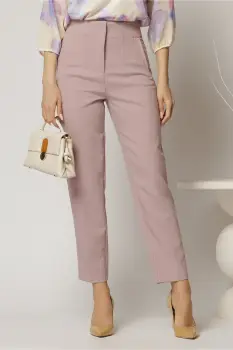 Pantaloni lila roze cu croi conic si talie inalta imagine
