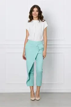 Pantaloni Lorya verde mint cu aplicatie petrecuta si nasturi imagine