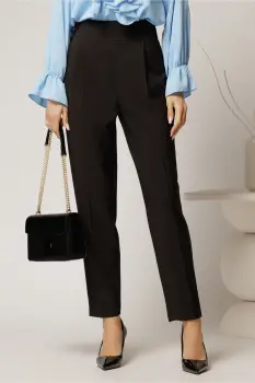 Pantaloni lungi negri croi conic si nasturi pe talie imagine