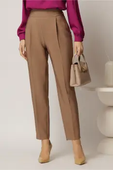 Pantaloni maro croi conic si nasturi pe talie imagine