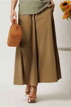 Pantaloni maro lejeri tip fusta din viscoza cu elastic in talie imagine