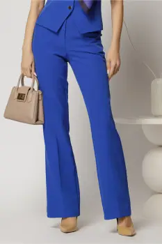 Pantaloni Melody albastri lungi croi usor evazat imagine