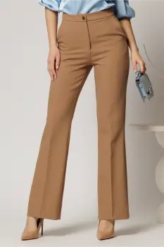 Pantaloni Melody bej lungi croi usor evazat imagine