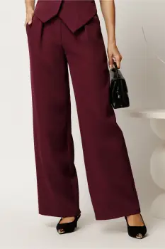 Pantaloni mov din stofa lejeri cu buzunare si snur decorativ in talie imagine