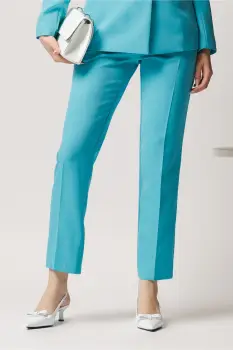 Pantaloni Moze office conici din stofa bleu imagine