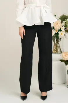 Pantaloni Moze office din stofa negri cu croi lejer imagine