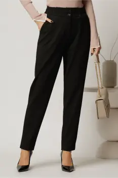 Pantaloni negri din stofa cu elastic pe talie imagine