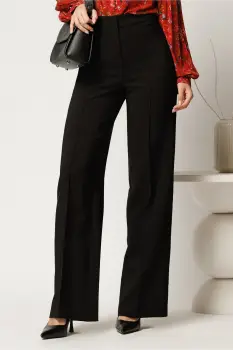 Pantaloni negri din stofa evazati cu dunga imagine