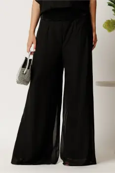 Pantaloni negri din voal evazati imagine