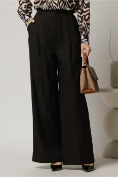 Pantaloni negri lungi cu croi lejer si pense din talie imagine