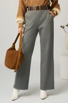 Pantaloni office din stofa gri cu buzunare si curea imagine