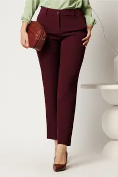 Pantaloni office din stofa mov pruna simpli cu buzunare imagine