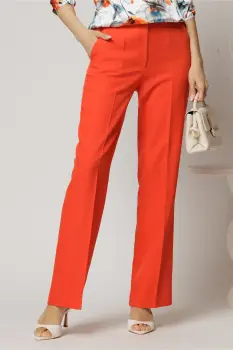Pantaloni oranj cu croi drept si buzunare imagine