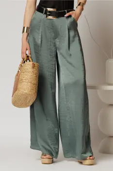 Pantaloni palazzo kaki din satin imagine