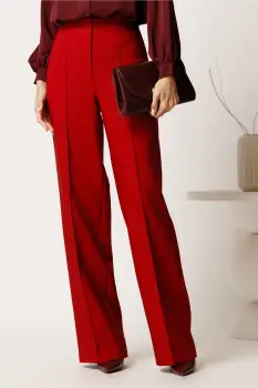 Pantaloni rosii din stofa evazati cu dunga imagine