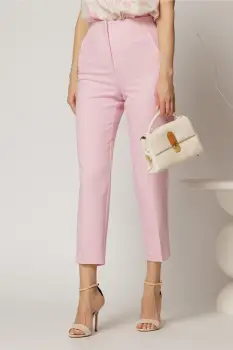 Pantaloni roz cu croi conic si talie inalta imagine