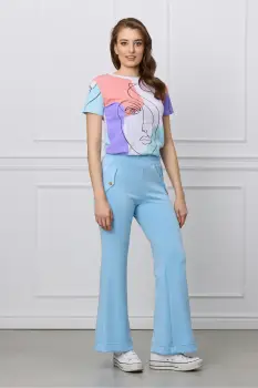 Pantaloni sport bleu evazati imagine