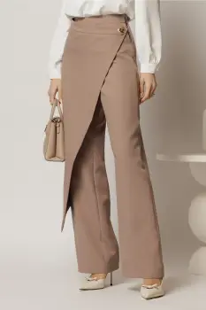 Pantaloni taupe cu aplicatie petrecuta imagine