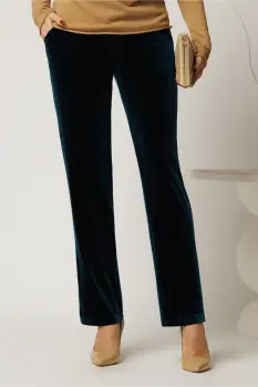 Pantaloni turcoaz din catifea cu croi lejer imagine