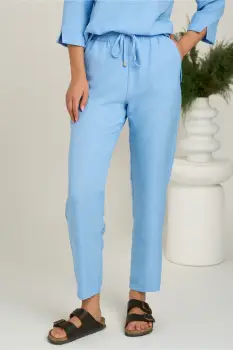 Pantaloni vaporosi bleu din viscoza cu elastic in talie- LaDonna imagine