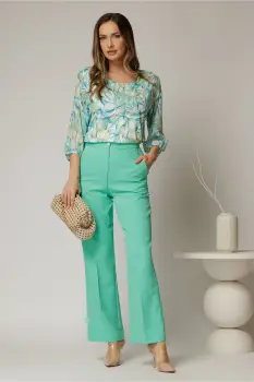 Pantaloni verde mint cu croi drept si buzunare imagine