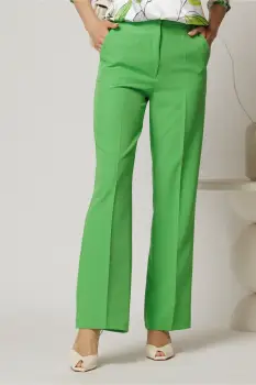 Pantaloni verzi cu croi drept si buzunare imagine