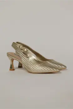 Pantofi aurii din piele ecologica cu design impletit imagine