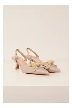 Pantofi aurii eleganti cu glitter si funda pe varf imagine