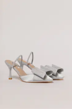 Pantofi bleu din material satinat cu funda maxi stralucitoare imagine