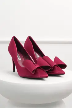 Pantofi bordo din material satinat cu funda maxi pe varf imagine