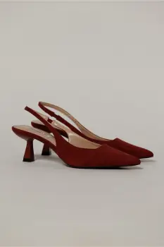 Pantofi bordo eleganti din piele intoarsa ecologica imagine