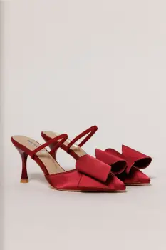 Pantofi burgundy eleganti din satin cu funda maxi imagine