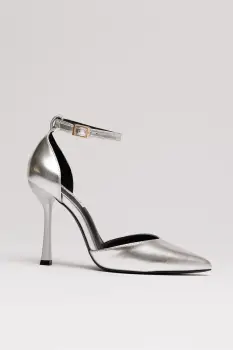 Pantofi eleganti argintii din piele ecologica cu bareta imagine